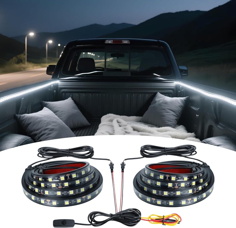 Ligrel Truck Bed Light Strip - 2PCS 60" 180 LED Waterproof Strip Kit with On/Off Switch/Splitter for Trucks, SUVs, RVs, Boats (6000K Cool White) - Image 1